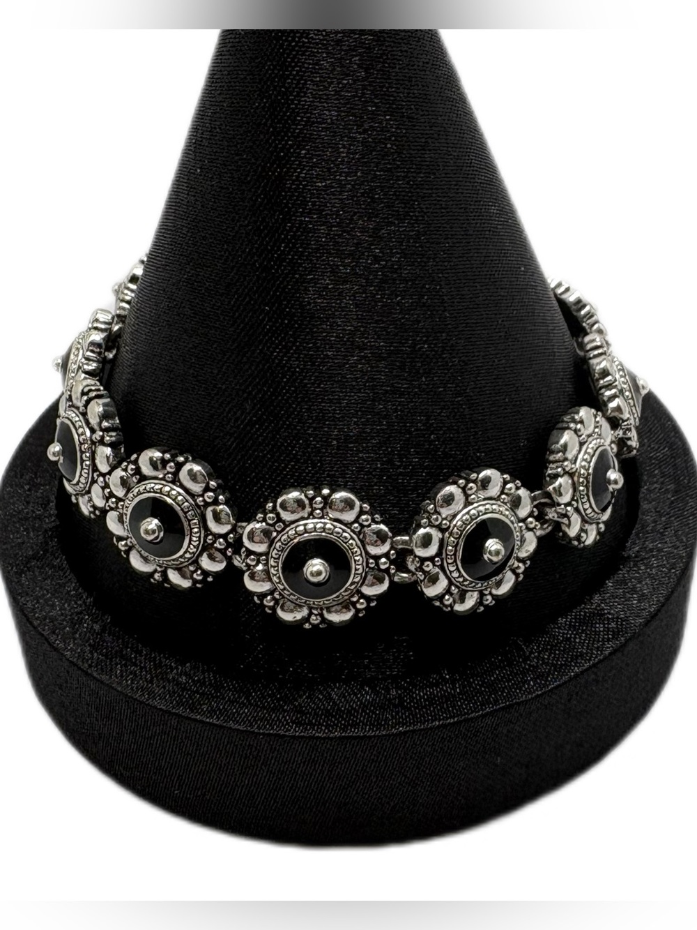 Vintage Avon Silver-Tone Black Link Bracelet Magnetic Closure